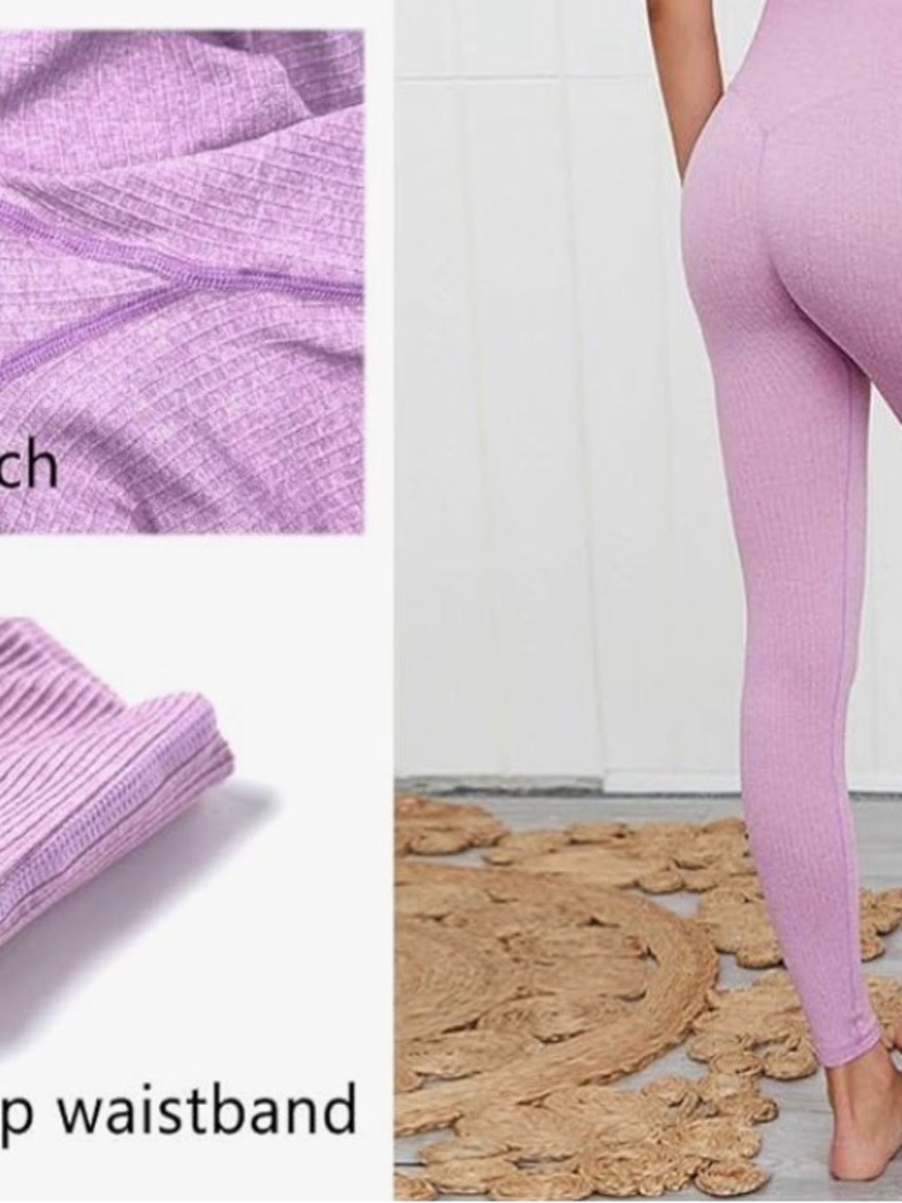 Two Piece Ribbed Exercise Outfit Pink - Picture 2 of 4